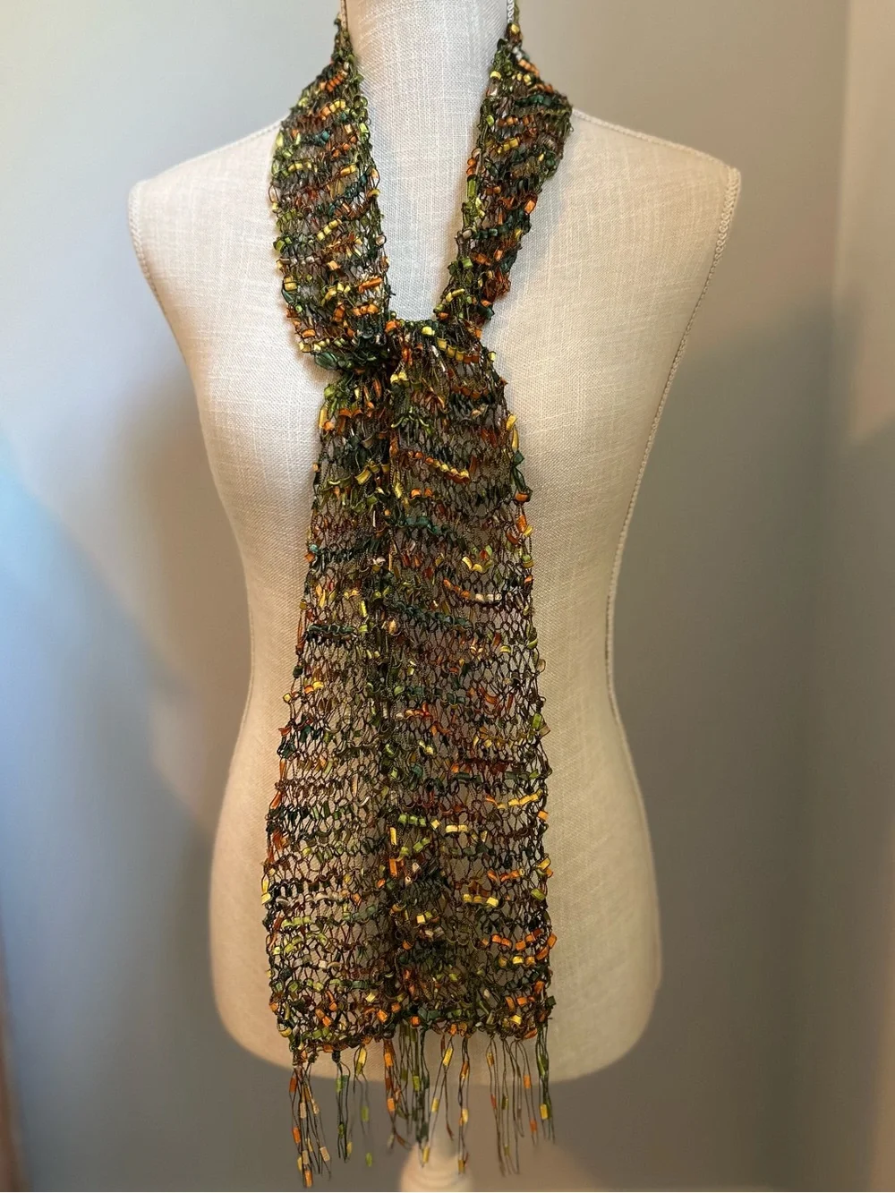 Handcrafted Multi Color Ladder Ribbon Knit Scarf